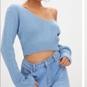 PLT off the shoulder crop knitted sweater